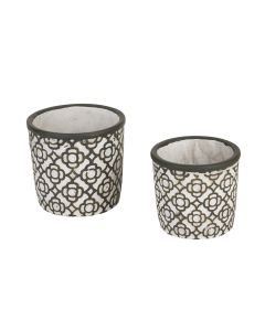 DARK GRAY LATTICE CEMENT FLOWER POT SET/2
